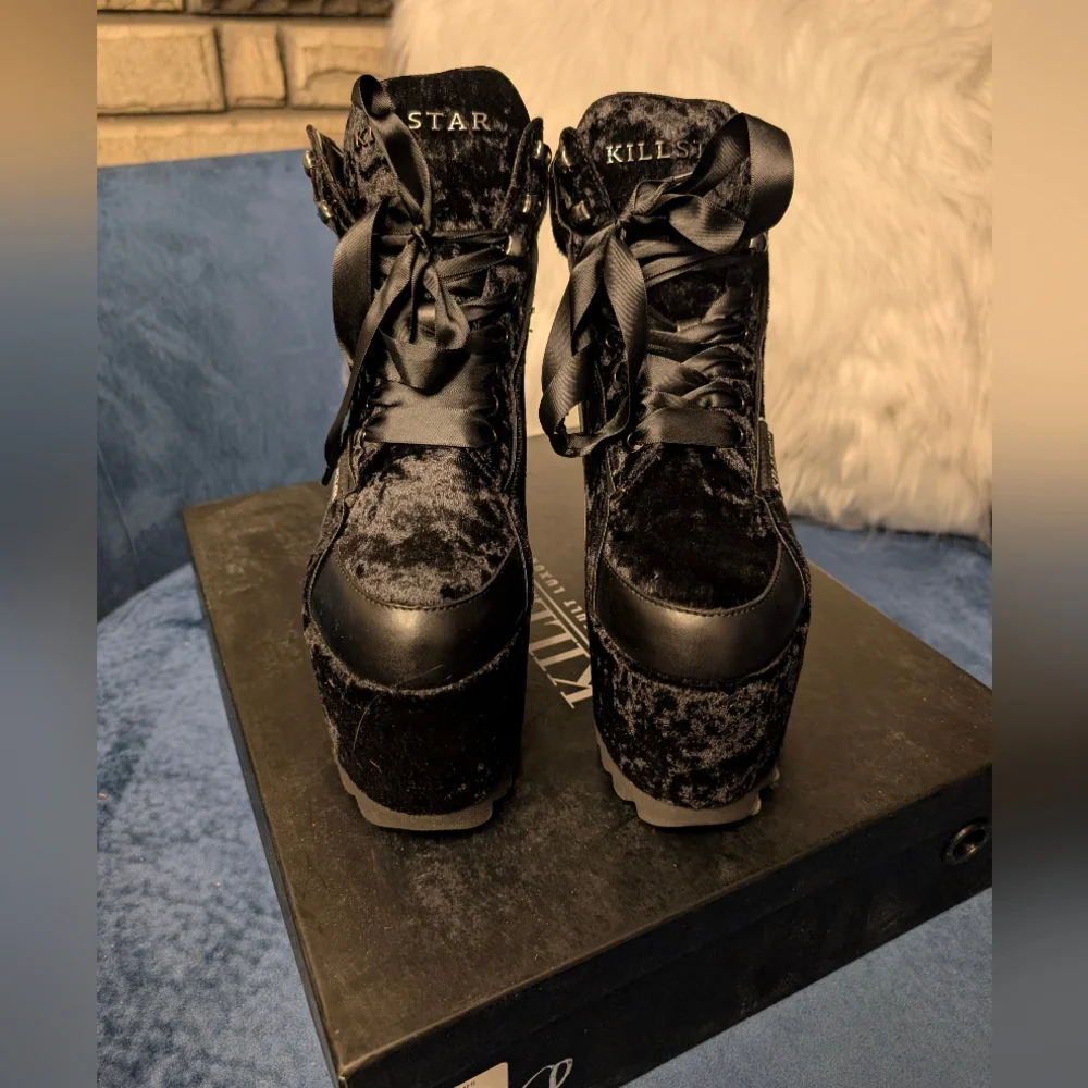 Brand new Killstar no Malice Crushed Velvet Platform Trainers Sneakers - Picture 3 of 12